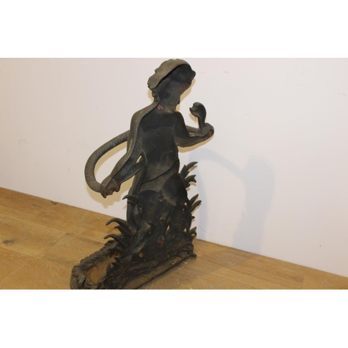 404 - Cast iron stick stand in the form of a Boy and Snake { 80cm H X 50cm W X 30cm D }.