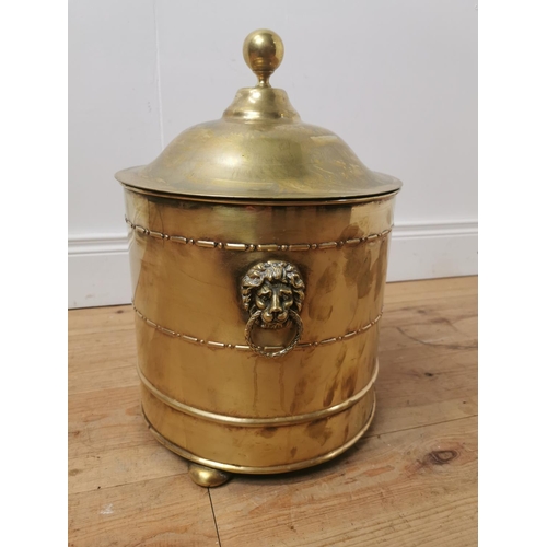 406 - 19th. C. lidded brass coal bucket { 46cm H X 32cm Dia }.