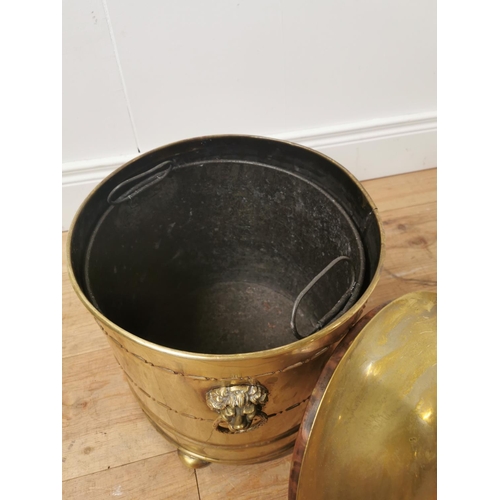 406 - 19th. C. lidded brass coal bucket { 46cm H X 32cm Dia }.