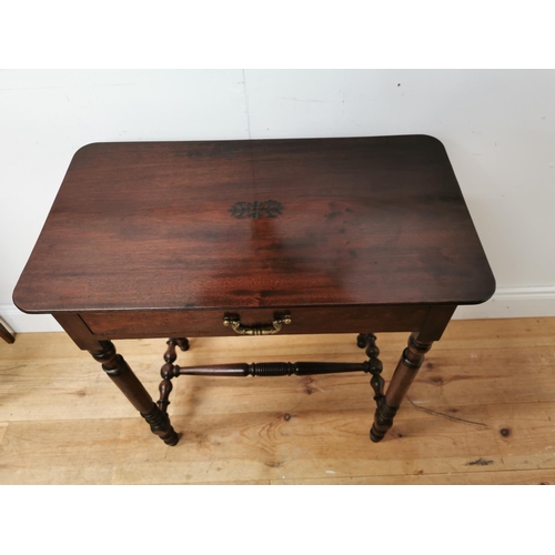 410 - 19th C. mahogany side table with single drawer in the frieze raised on turned legs and single stretc... 