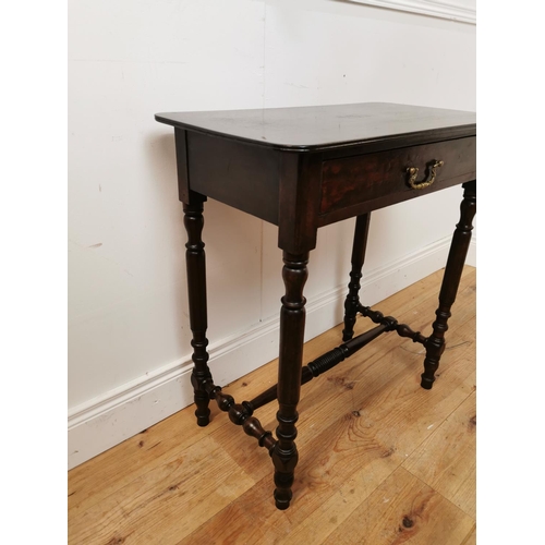 410 - 19th C. mahogany side table with single drawer in the frieze raised on turned legs and single stretc... 