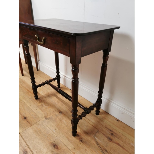 410 - 19th C. mahogany side table with single drawer in the frieze raised on turned legs and single stretc... 