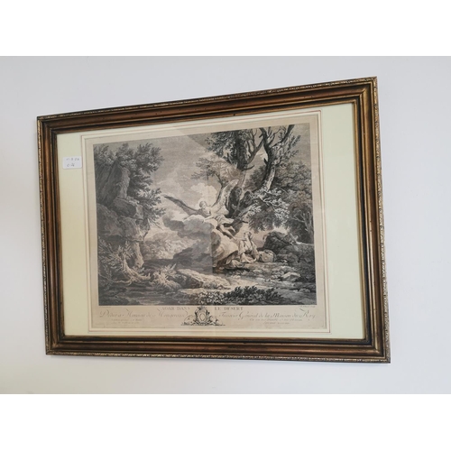42 - 19th C. Mythical Scene framed black and white print. { 43 cm H x 59 cm W}.
