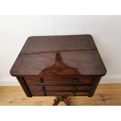 420 - Good quality Regency mahogany and ebony inlay side table with two working drawers and one dummy draw... 