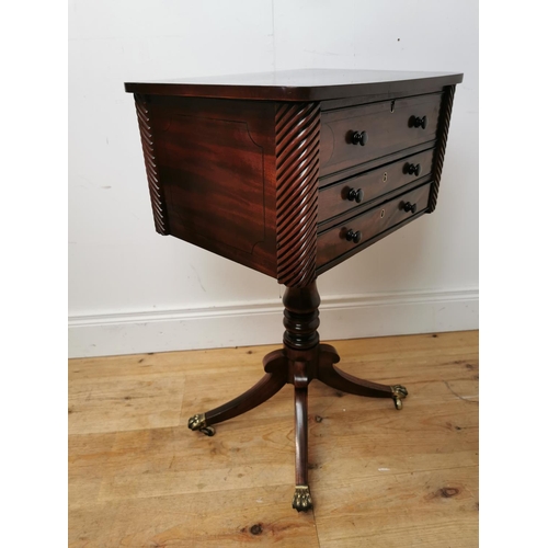 420 - Good quality Regency mahogany and ebony inlay side table with two working drawers and one dummy draw... 