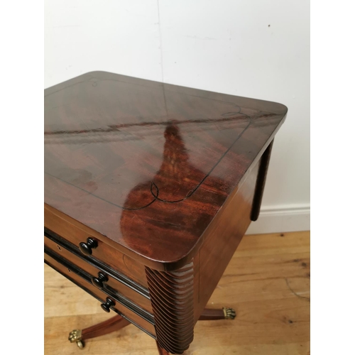 420 - Good quality Regency mahogany and ebony inlay side table with two working drawers and one dummy draw... 