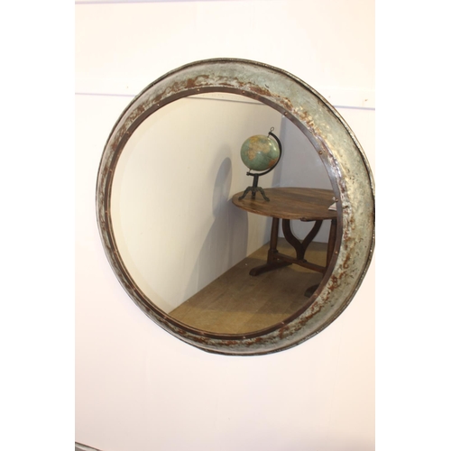 421 - Circular wall mirror with metal frame { 111cm Dia X 12cm D }.