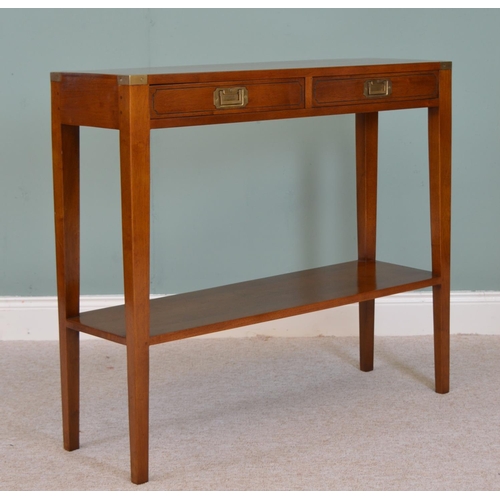 423 - Mahogany console table with brass mounts and two drawers in the frieze raised on square tapered legs... 