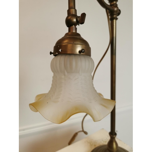 432 - Early 20th C. brass desk lamp with frosted glass shade. { 55 cm H x 30 cm Diam}.