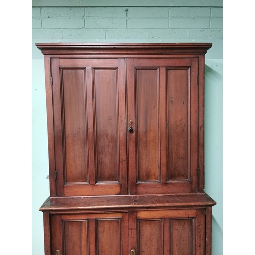 433 - 19th. C. stained pine estate cupboard with two panelled doors over two panelled doors raised on plin... 