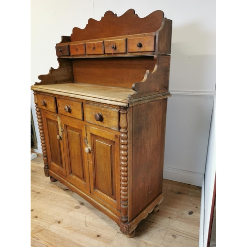 44 - 19th C. pine Scottish kitchen dresser with gallery back and three doors over three blind drawers. {1... 