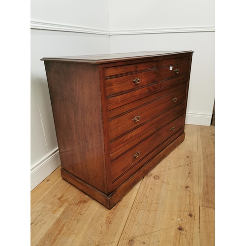 446 - Edwardian mahogany chest the two short drawers over two long drawers raised on plinth base. { 82cm H... 