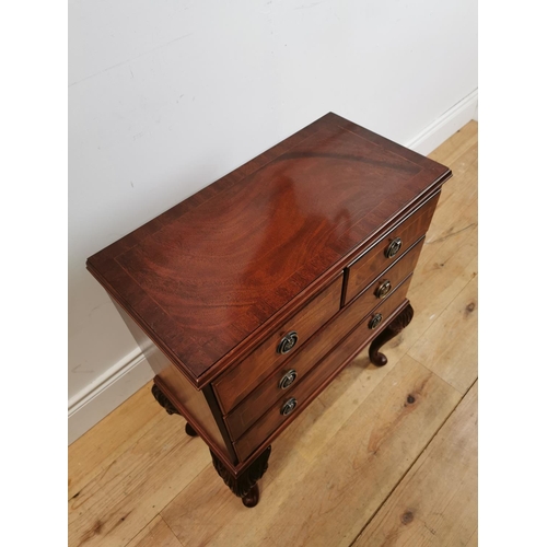 450 - Mahogany and satinwood inlaid side cabinet with two short drawers over two long drawers  raised on c... 