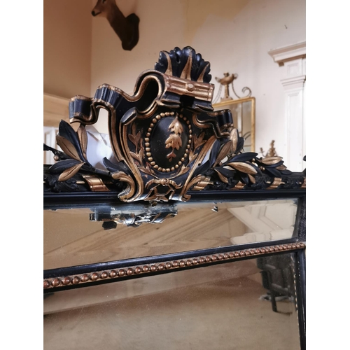 451 - Good quality 19th. C. ebonised and gilt wall mirror the centre bevelled plate flanked by four narrow... 