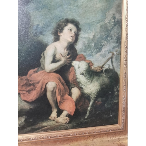 46 - Boy with Sheep framed Oleograph {58cm H x 50cm W}