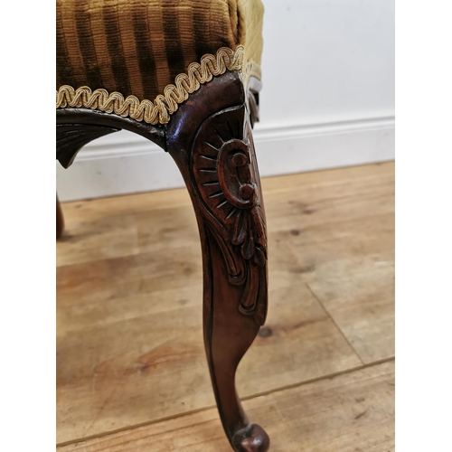 460 - 19th C. carved mahogany and upholstered foot stool raised on cabriole legs  {45 cm H x 46 cm W x 46 ... 