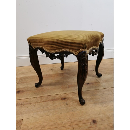 460 - 19th C. carved mahogany and upholstered foot stool raised on cabriole legs  {45 cm H x 46 cm W x 46 ... 