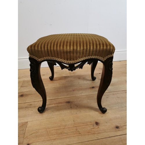 460 - 19th C. carved mahogany and upholstered foot stool raised on cabriole legs  {45 cm H x 46 cm W x 46 ... 