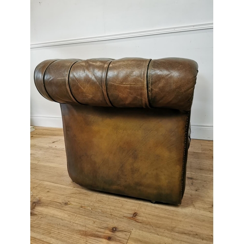 464 - Good quality pair of hand dyed leather deep buttoned club chairs . {70 cm H x 86 cm W x 100 cm D}.