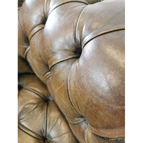 464 - Good quality pair of hand dyed leather deep buttoned club chairs . {70 cm H x 86 cm W x 100 cm D}.