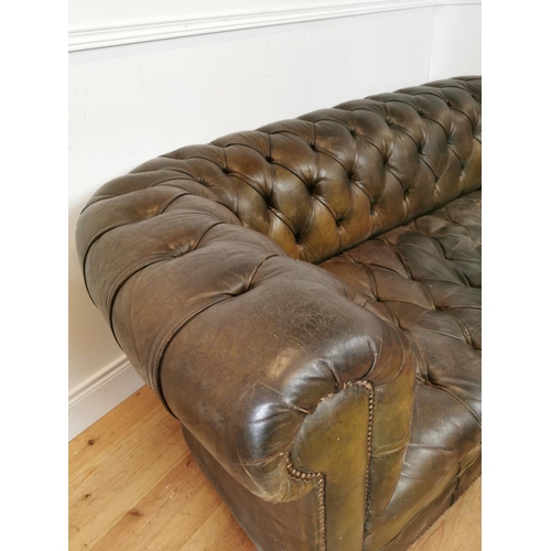 465 - Early 20th C hand dyed leather deep buttoned three seater Chesterfield sofa. {73 cm H c 203 cm W x 9... 