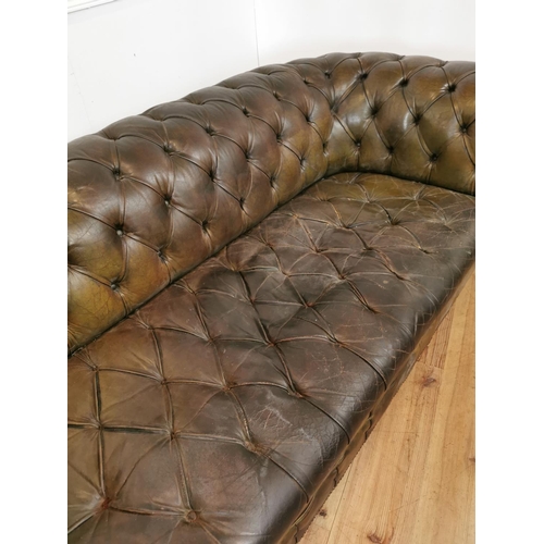 465 - Early 20th C hand dyed leather deep buttoned three seater Chesterfield sofa. {73 cm H c 203 cm W x 9... 