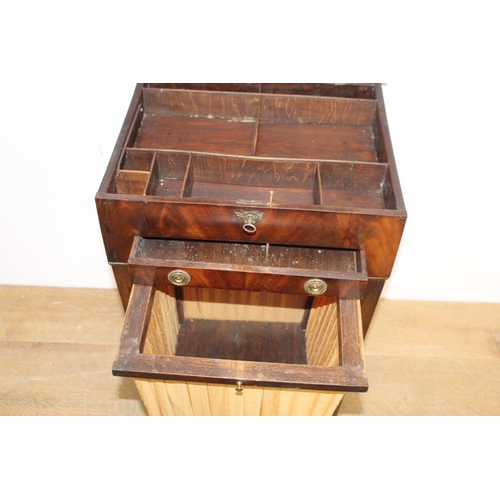 468 - 19th. C. walnut veneered ladies work table the lift up lid enclosing fitted interior above a single ... 