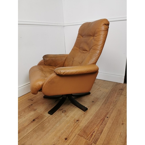 470 - Retro leather reclining easy chair {94 cm H x 80 cm W x 80 cm D}.