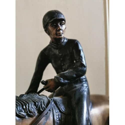 484 - Good quality bronze model of a Horse and Jockey {55 cm H x 60 cm W x 16 cm D}.