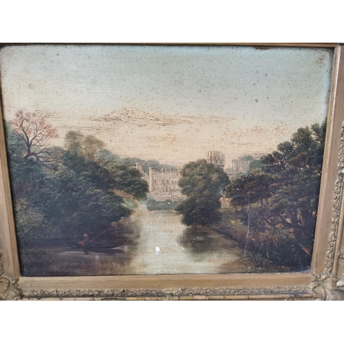 511 - 19th C. oil on canvas River and woodland scene mouted in giltwood frame {45 cm H x 55 cm W}.