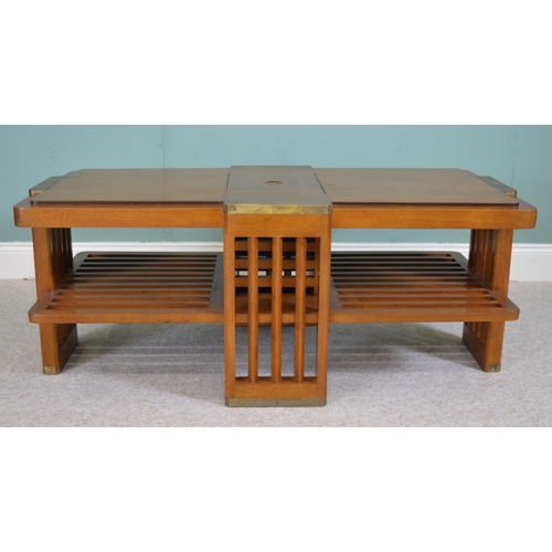 515 - Mahogany brass mounted  two tier coffee table with storage compartment in the Art Deco style { 48cm ... 