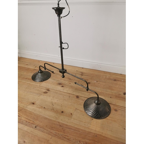 518 - Vintage two branch hanging light { 102cm H X 128cm W X 31cm D }.