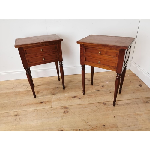 524 - Pair of mahogany lockers with two short drawers raised on turned tapered legs { 66cm H X 45cm W X 30... 