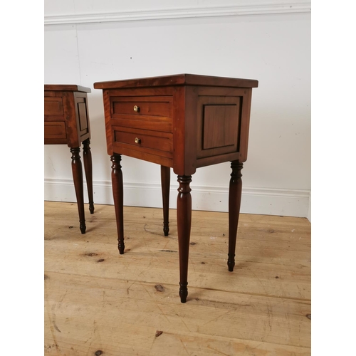 524 - Pair of mahogany lockers with two short drawers raised on turned tapered legs { 66cm H X 45cm W X 30... 