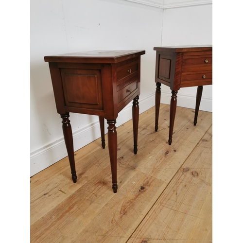 524 - Pair of mahogany lockers with two short drawers raised on turned tapered legs { 66cm H X 45cm W X 30... 