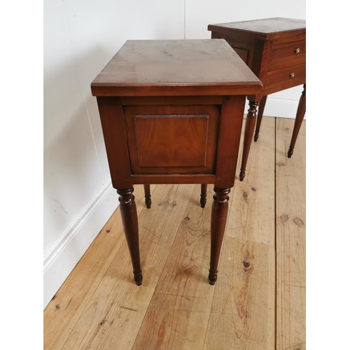 524 - Pair of mahogany lockers with two short drawers raised on turned tapered legs { 66cm H X 45cm W X 30... 