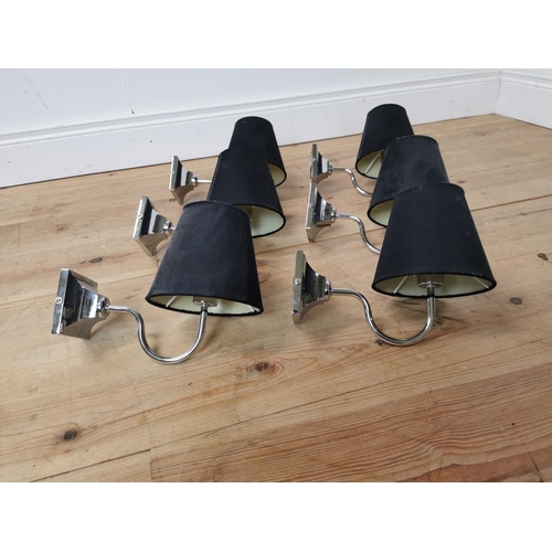 525 - Set of six chrome wall lights with matching shades { 20cm H X 15cm W X 26cm D }.