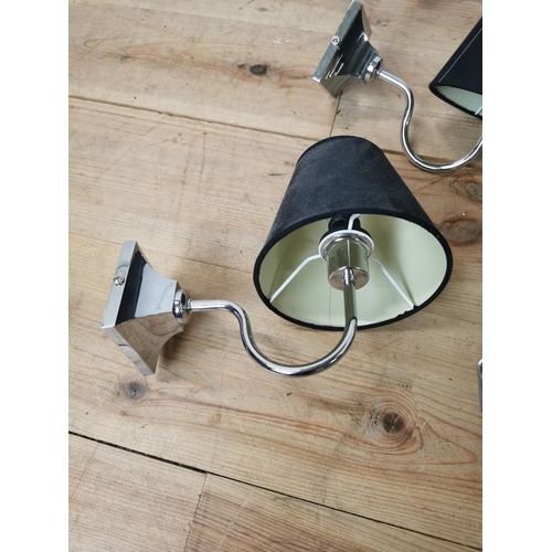 525 - Set of six chrome wall lights with matching shades { 20cm H X 15cm W X 26cm D }.