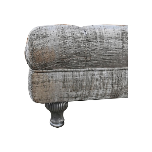 529 - Large deep buttoned velvet upholstered stool raised on tulip legs { 34cm H X 165cm Sq }.