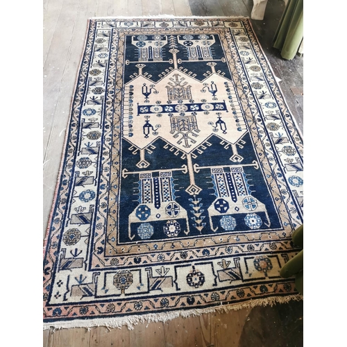 535 - Decorative Oriental tribal carpet square {240 cm L x 146 cm W}.