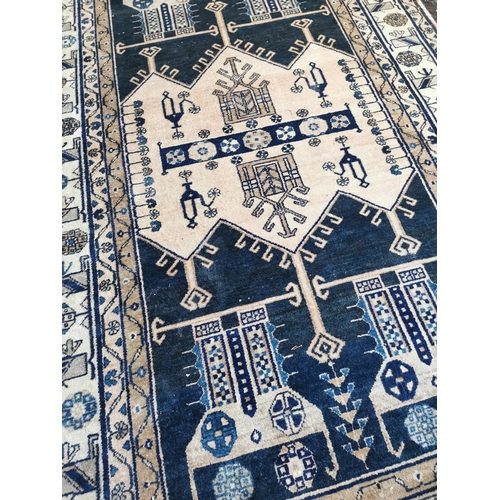 535 - Decorative Oriental tribal carpet square {240 cm L x 146 cm W}.