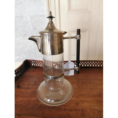 538 - Silverplate and glass coffee pot {27 cm H x 14 cm Dia.}.