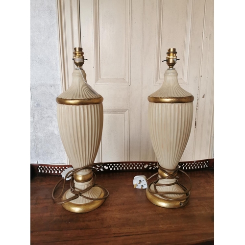 539 - Pair of painted composition table lamps {50 cm H x 15 cm Dia.}.