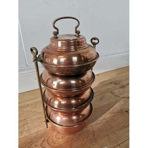 542 - Brass and copper Indian food carrier  {40 cm H x 23 cm W x 17 cm D}.