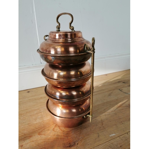 542 - Brass and copper Indian food carrier  {40 cm H x 23 cm W x 17 cm D}.