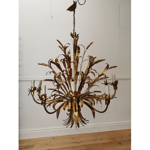 547 - CoCo Chanel gilded metal eight  branch chandelier decorated with ears of wheat { 110cm H X 90cm Dia ... 