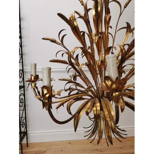 547 - CoCo Chanel gilded metal eight  branch chandelier decorated with ears of wheat { 110cm H X 90cm Dia ... 