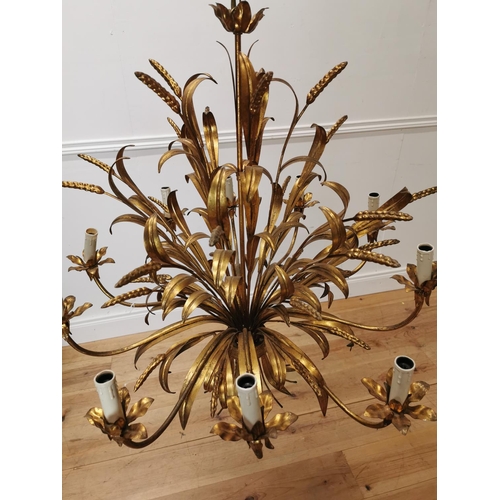 547 - CoCo Chanel gilded metal eight  branch chandelier decorated with ears of wheat { 110cm H X 90cm Dia ... 