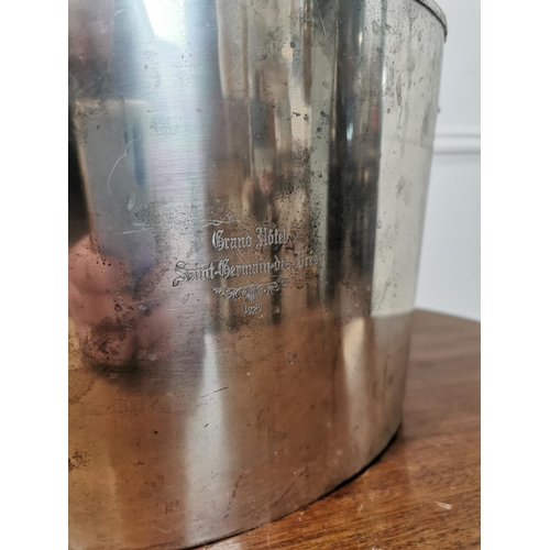 555 - Chrome champagne bucket inscribed Grand Hotel Saint  - Germain des Pres 1925 { 22cm H X 36cm W X 20c... 