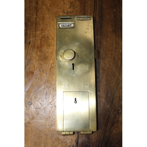 558 - Brass Toilet door lock with Vacant slot { 34cm H X 10cm W X 10cm D }.